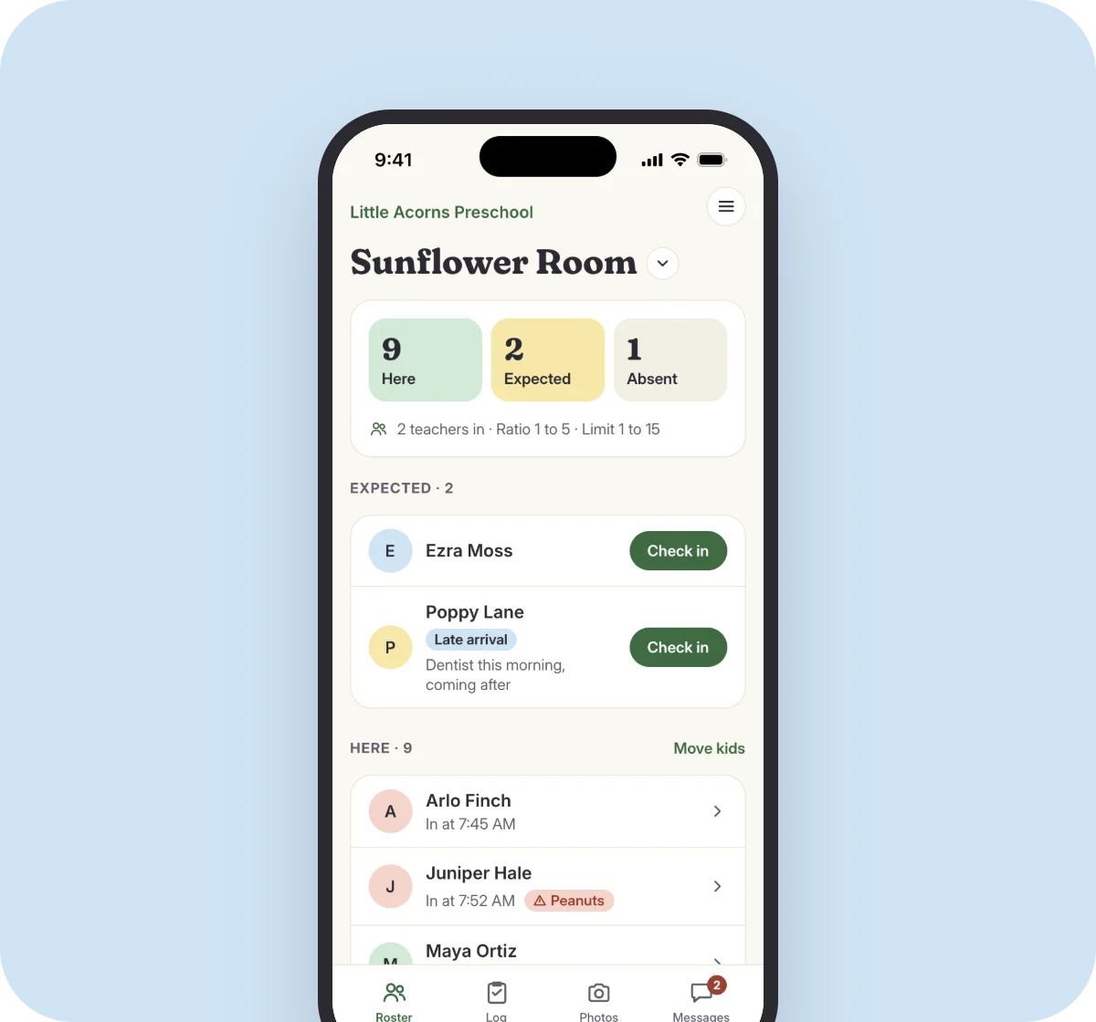 The teacher app roster on a phone